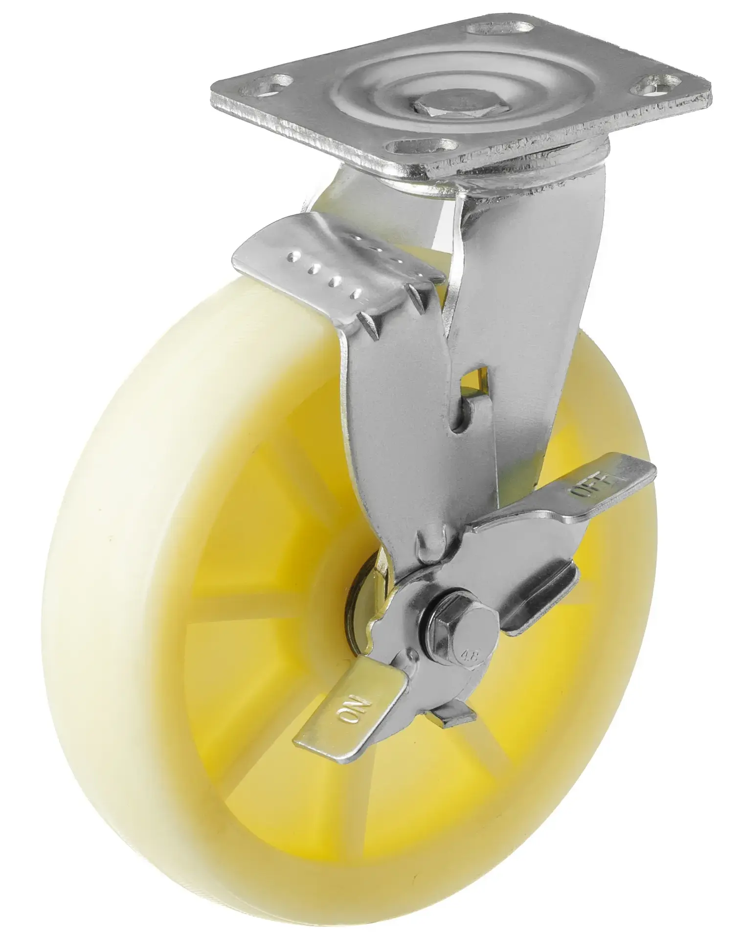 Большегрузное нейлоновое колесо 200 мм (площадка, поворотное, тормоз, шарикоподшипник) - SCdbn 80