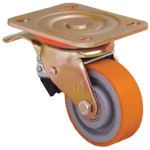 Полиуретановое колесо поворот. с торм. VB 125 мм, 400 кг (обод - чугун, шарикоподш.)